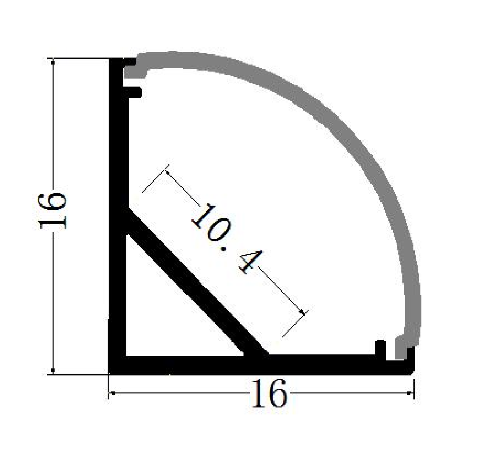 Perfil de Aluminio p/Cinta LED con PCB de 5-10mm, DG-SE1616B, Medidas: 16x16x2500mm, p/Superficie, esquina, incluye: difusor opal con nivel de transparencia de un 65%, 2 tapas terminales y 4 clips, Plateado