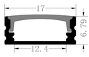 [DGPR-1026562] Perfil de Aluminio p/Cinta LED con PCB de 5-10mm, DG-S1706, Medidas: 17x6.79x2500mm, p/Superficie, incluye: difusor opal con nivel de transparencia de un 65%, 2 tapas terminales y 4 clips, Plateado