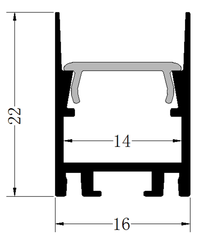 Perfil de Aluminio p/Cinta LED con PCB de 5-12mm, DG-S1622, Medidas: 16x22x2500mm, p/Superficie, incluye: difusor opal con nivel de transparencia de un 65%, 2 tapas terminales y 4 clips, Plateado