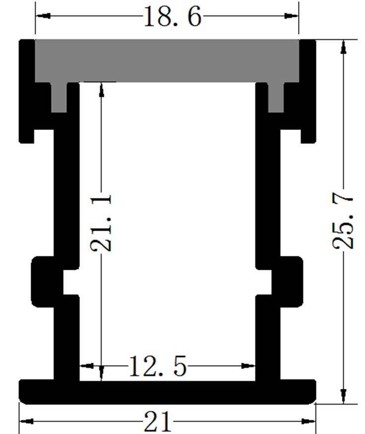 Perfil de Aluminio p/Cinta LED con PCB de 5-10mm, DG-S2126, Medidas: 21x25.7x2500mm, p/Superficie, incluye: difusor opal con nivel de transparencia de un 65%, 2 tapas terminales, Plateado