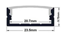 [DGPR-1026596] Perfil de Aluminio p/Cinta LED con PCB de 10-20mm, DG-S2310, Medidas: 23.5x9.75x2500mm, p/Superficie, incluye: difusor opal con nivel de transparencia de un 65%, 2 tapas terminales y 4 clips, Plateado