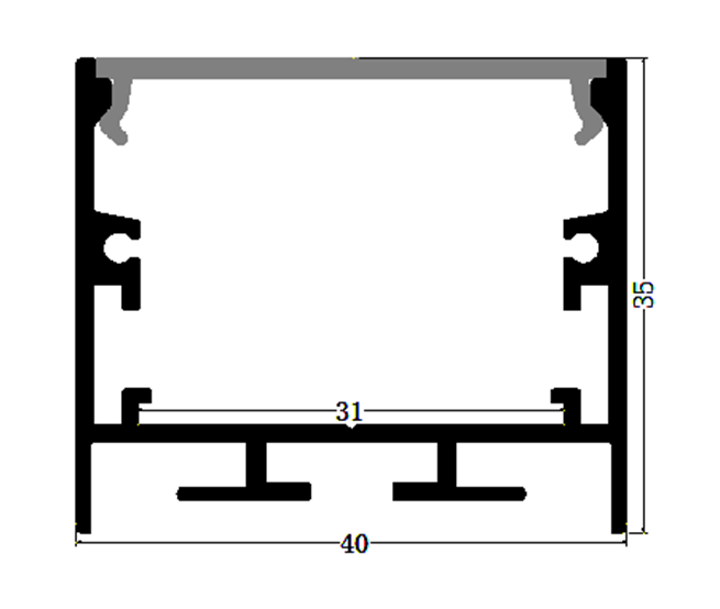 Perfil de Aluminio p/Cinta LED con PCB de 8-30mm, DG-S4035, Medidas: 40x35x2500mm, p/Superficie, incluye: difusor opal con nivel de transparencia de un 65%, 2 tapas terminales y 4 clips, Plateado