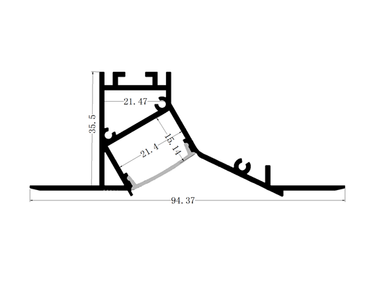 Perfil de Aluminio p/Cinta LED con PCB de 8-15mm, DG-E5136, Medidas: 94.37x35.5x2500mm, p/Empotrar, incluye: difusor opal con nivel de transparencia de un 65%, 2 tapas terminales, Blanco