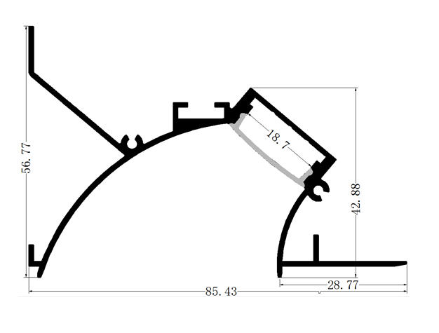 Perfil de Aluminio p/Cinta LED con PCB de 8-15mm, DG-E8657, Medidas: 85.43x56.77x2500mm, p/Empotrar, incluye: difusor opal con nivel de transparencia de un 65%, 2 tapas terminales, Blanco