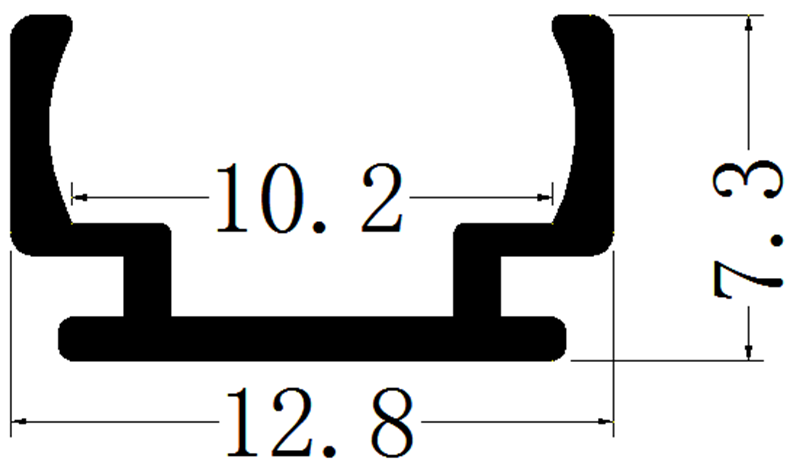 Perfil de Aluminio DG-1208 p/Tubo de silicona de Cinta LED con PCB de 8mm, Medidas: 12.8x7.3x2500mm, IP65, Plateado