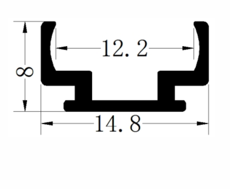 Perfil de Aluminio DG-1408 p/Tubo de silicona de Cinta LED con PCB de 10mm, Medidas: 14.8x8x2500mm, Incluye: 5 clips, IP65, Plateado