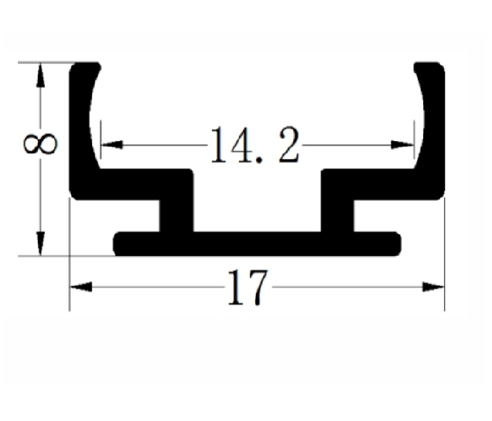 Perfil de Aluminio DG-1708 p/Tubo de silicona de Cinta LED con PCB de 12mm, Medidas: 17x8x2500mm, IP65, Plateado