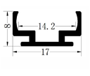 Perfil de Aluminio DG-1708 p/Tubo de silicona de Cinta LED con PCB de 12mm, Medidas: 17x8x2500mm, IP65, Plateado