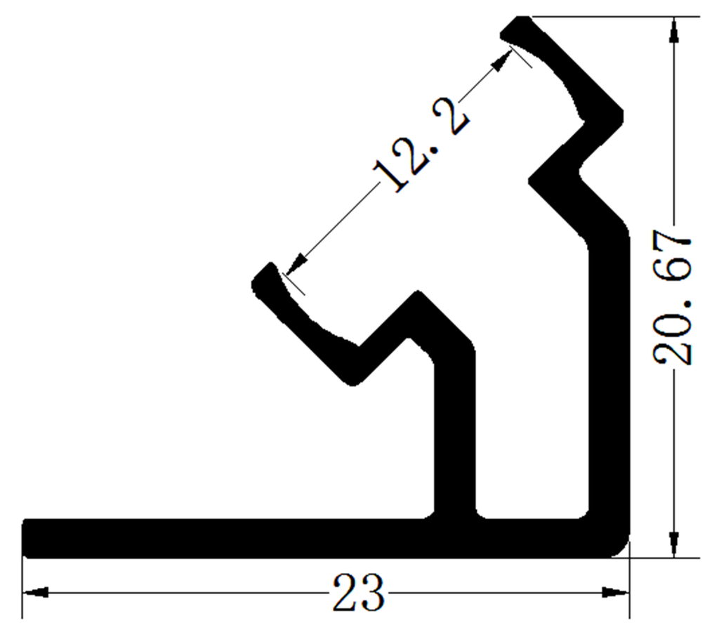 Perfil de Aluminio DG-2220 p/Tubo de silicona de Cinta LED con PCB de 10mm, Medidas: 23x20.67x2500mm, IP65, Plateado