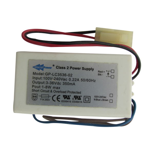 Driver p/Lámpara LED, IP65, 1-8W, 100-240Vac, Output: 3-36Vdc, 350mA