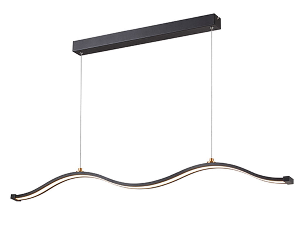 Lámpara LED Decorativa Colgante, DG50346P, 48W, 4000K Blanco Natural, 85-265Vac, Dimensiones: 1200x60x1500mm, IP20, Negra con dorado