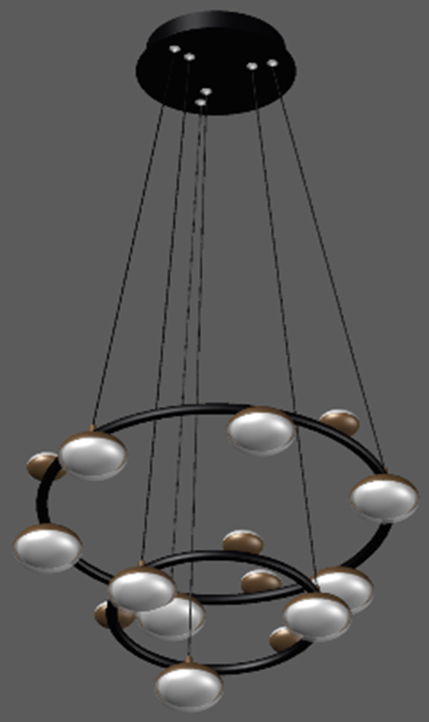 Lámpara LED Decorativa Colgante, DG50731P, 66W, 4000K Blanco Natural, 85-265Vac, Dimensiones: 600x600x1500mm, IP20, Negro con dorado