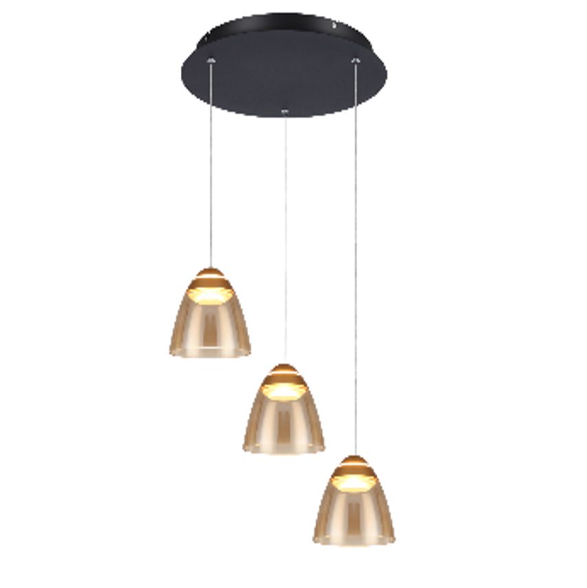 Lámpara LED Decorativa Colgante, DG50362P, 24W, 6000K Blanco Frío, 85-265Vac, Dimensiones: 440x440x1500mm, IP20, Negro con dorado