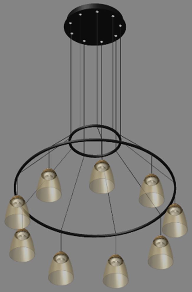 Lámpara LED Decorativa Colgante, DG50368P, 72W, 4000K Blanco Natural, 85-265Vac, Dimensiones: 1000x1000x1500mm, IP20, Negro con dorado