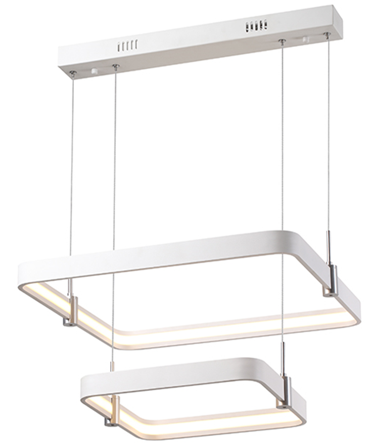 Lámpara LED Decorativa Colgante, DG50336P, 72W, 4000K Blanco Natural, 85-265Vac, Dimensiones: (410x380+610x580) x 1500mm, IP20, Blanco