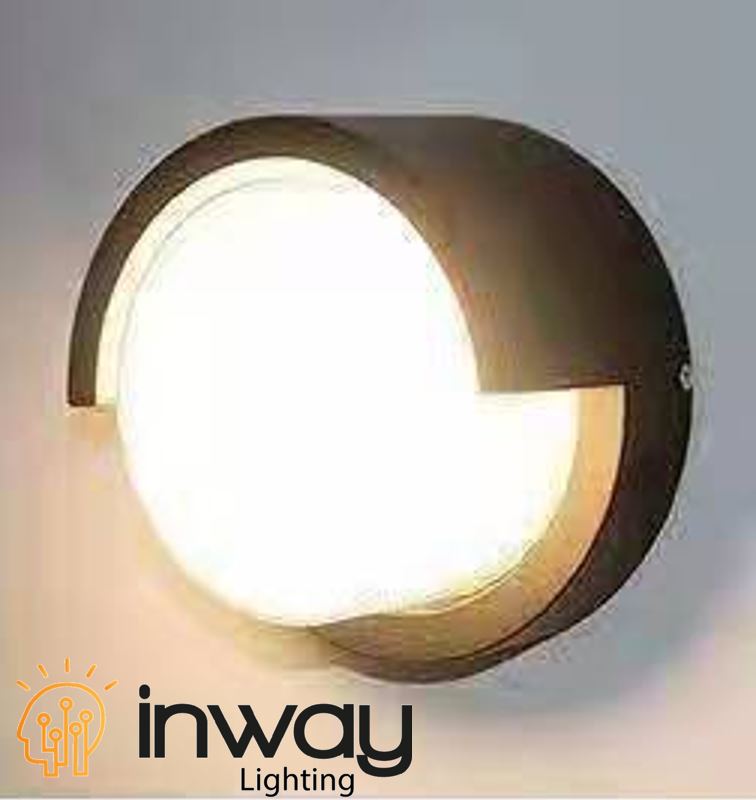 Lámpara LED de Pared (Aplique), DGW-093, 7W, 6000K Blanco Frío, 85-265Vac, IP60, Negro, 180 Grados, Dimensiones: Ф110x80mm, Material: Aluminio, Uso en exterior techado o interior