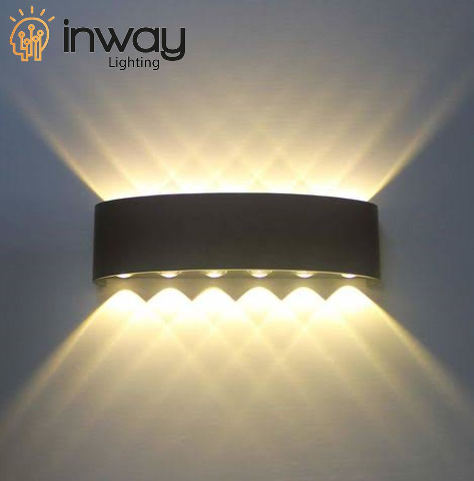 Lámpara LED de Pared (Aplique), DGW-052, 12W, 12x1W, 6000K Blanco Frío, 85-265Vac, IP60, Negro, 76 Grados, Dimensiones: 320x80x40mm, Material: Aluminio, Uso en exterior techado o interior