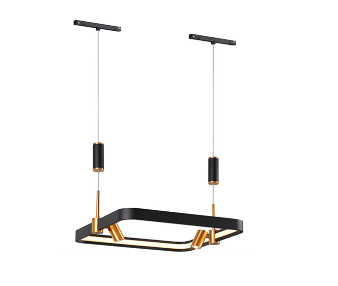 Lámpara Colgante Magnética LED p/Riel de 20mm de ancho, DG50828P, 20W, NW 4000K, 48Vdc, Dimensiones: 410x380x2000mm, IP20, Negro con dorado