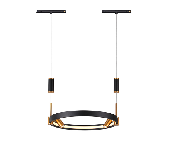 Lámpara Colgante Magnética LED p/Riel de 20mm de ancho, DG50829P, 18W, 4000K Blanco Natural, 48Vdc, Dimensiones: 410x380x2000mm, IP20, Negro con dorado