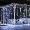 [DGPR-1027274] Cortina tipo Cascada LED p/Exterior, 168W, CW 6000K + CW 6000K Flash, 110Vac, 2800pcs de LED, 20 tiras, 2Mx14M, Con cable blanco, Con conector T, IP55