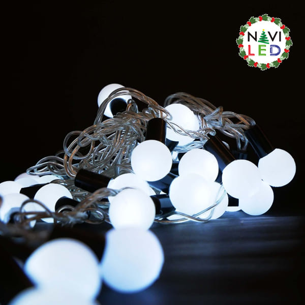 Extensión Navideña LED p/Exterior tipo Cherry de 18mm, 4W, 6000K Blanco Frío, 50LED/5Metros, 110Vac, IP65