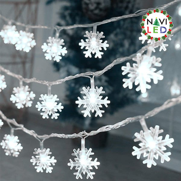 Extensión Navideña LED p/Exterior tipo Copo de Nieve, 6000K Blanco Frío, 50LED/5Metros, 110Vac, IP65