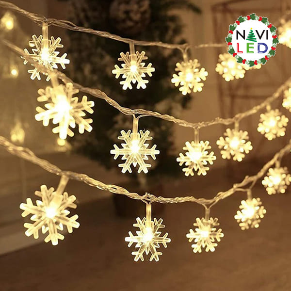 Extensión Navideña LED p/Exterior tipo Copo de Nieve, 2700K Blanco Cálido, 50LED/5Metros, 110Vac, IP65