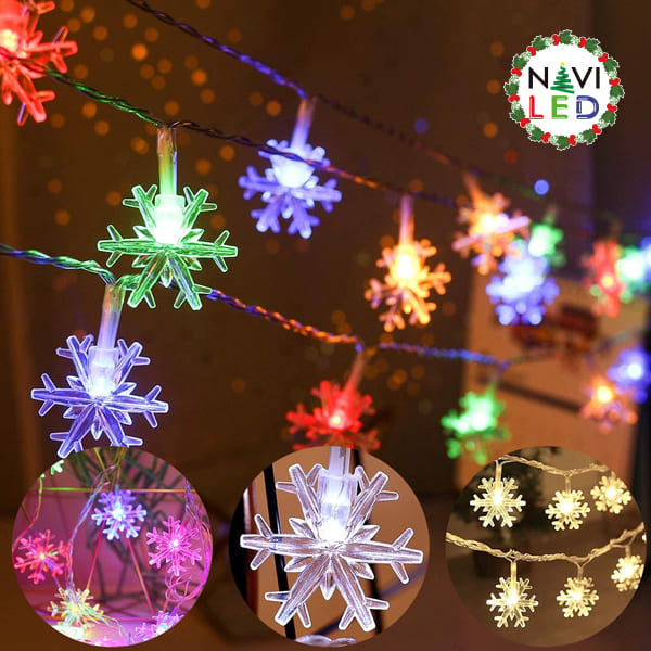 Extensión Navideña LED p/Exterior tipo Copo de Nieve, RGB, 50LED/5Metros, 110Vac, IP65