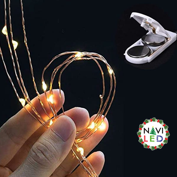 Extensión Navideña LED p/Exterior Vintage con batería, 0.3W, 6000K Blanco Frío, 20LED/2Metros, IP65