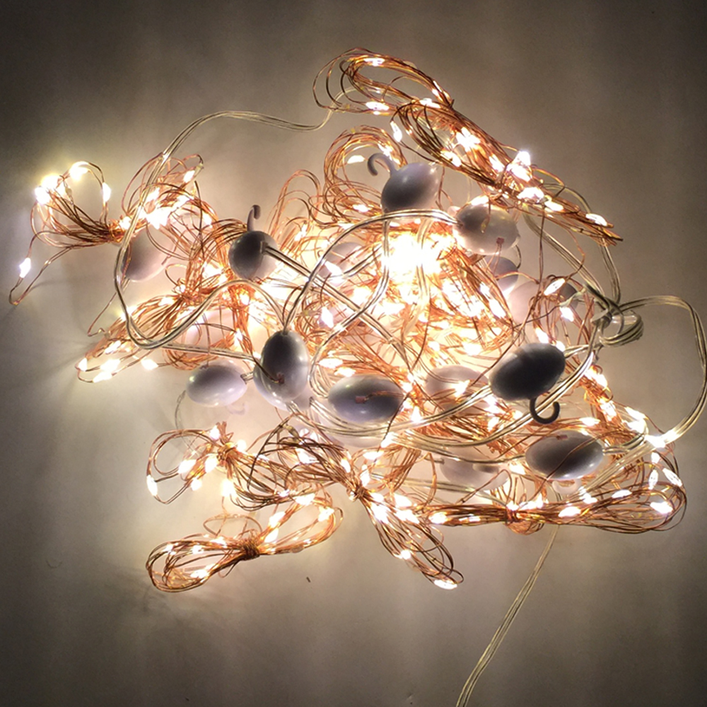 Cortina de Luz Vintage p/Exterior, 6W, 2700K Blanco Cálido, 110Vac, 400pcs de LED, 2Mx2M, con 8 funciones, Control remoto y Cable blanco