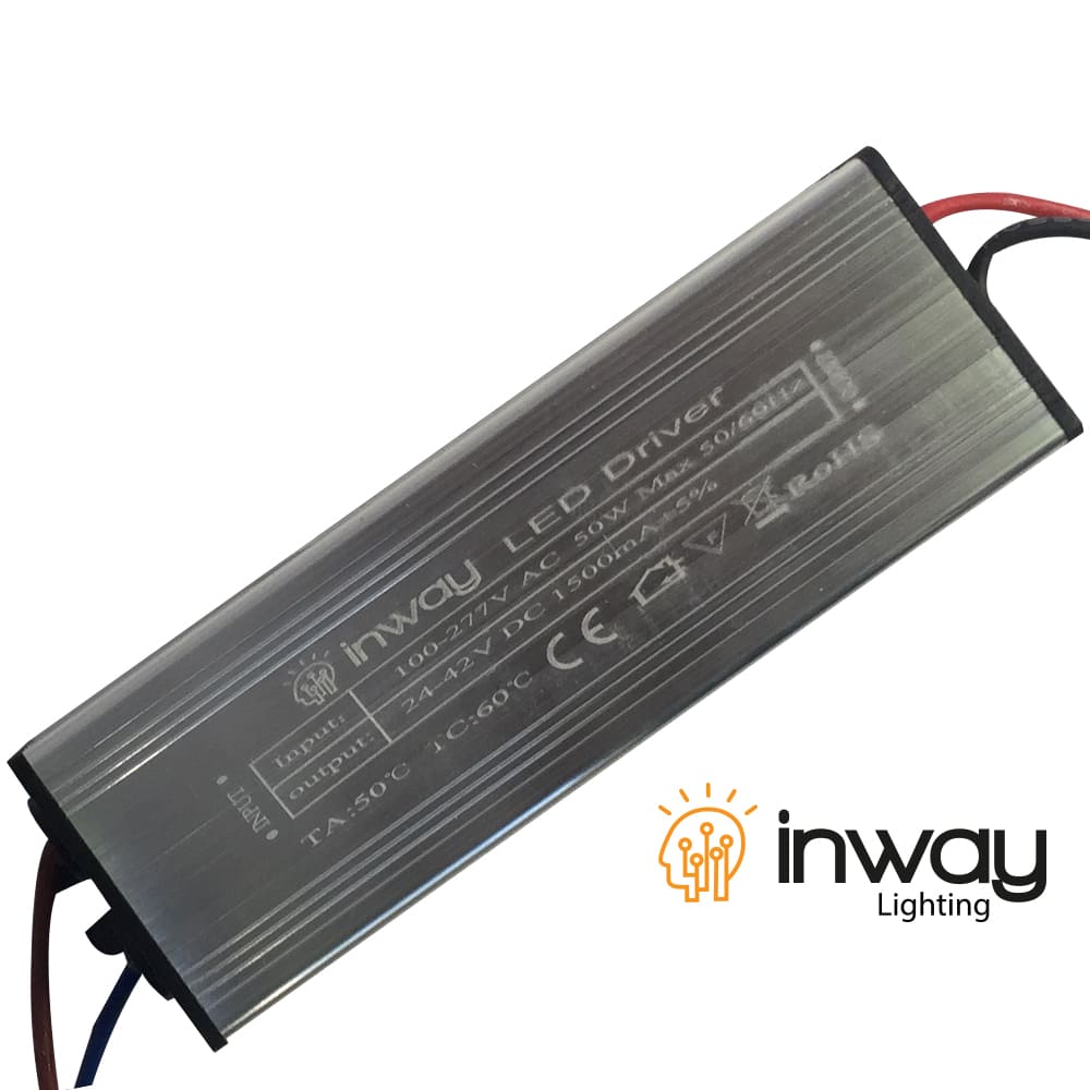 Driver p/Lámpara LED, 50W, 100-277Vac, con Supresor de Pico Interno de 4KV, Output: 24-42Vdc, 1500mA, IP65