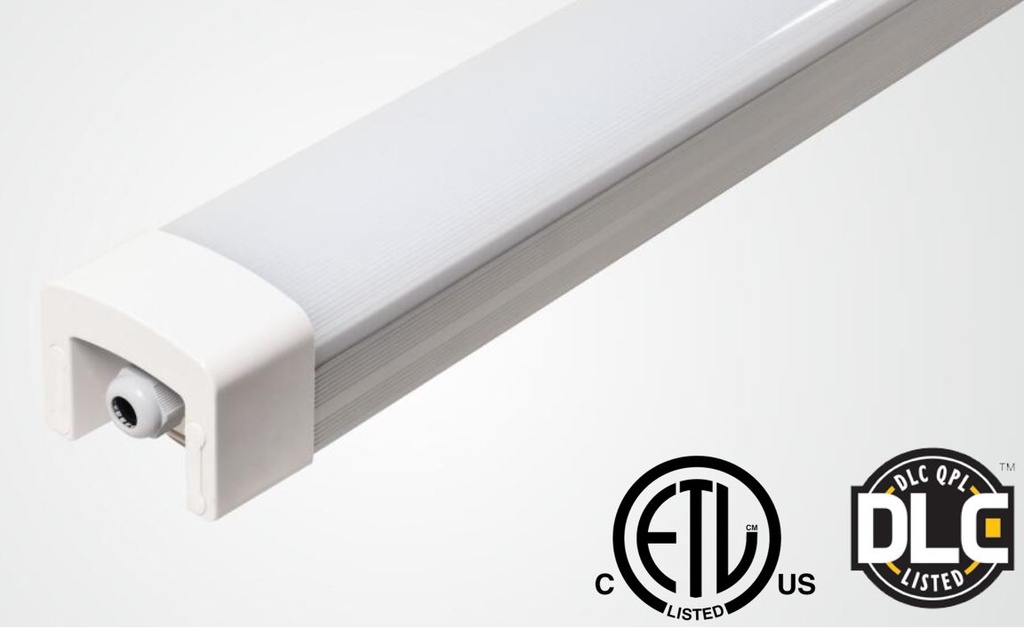Lámpara Lineal Light (Tri-Proof) para Colgar LED, 60W, 3000K Blanco Cálido, Dimensiones: 1200mm, Frost, 100-277Vac, con Cable de un solo lado, IP65, 120 Grados (UL)