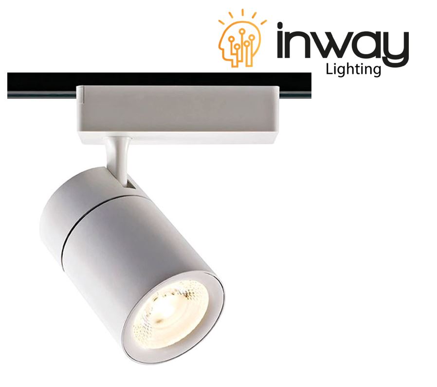 Lámpara de Riel (Track light) tipo COB de 2 cables, 15W, 6000K Blanco Frío, 100-260Vac, IP20, 38 Grados, Blanco, Dimensiones: Φ73x100mm