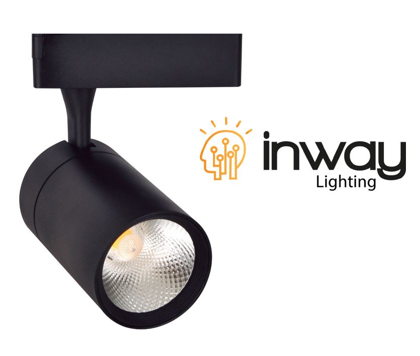 Lámpara de Riel (Track light) tipo COB de 2 cables, 30W, 3000K Blanco Cálido, 100-260Vac, IP20, 38 Grados, Negro, Dimensiones: Φ87x140mm