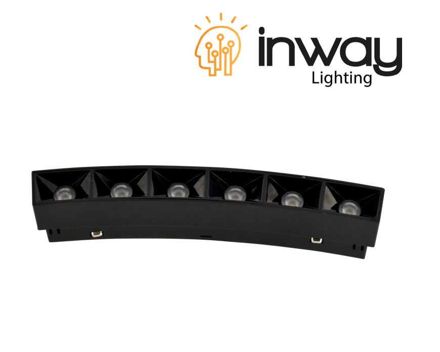 Lámpara Lineal Magnética LED tipo Arco p/Riel de 20mm de ancho con rejilla, 6W, 7.08&quot;(180mm), 4000K Blanco Natural, 48Vdc, Instalación: Empotrar o Superficie, 24 Grados, Negra