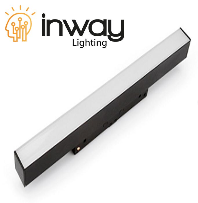 Lámpara Lineal Magnética LED p/Riel 20mm de ancho, 24W, 23.62"(600mm), 4000K Blanco Natural, 48Vdc, Instalación: Empotrar o Superficie, 120 Grados, Negra