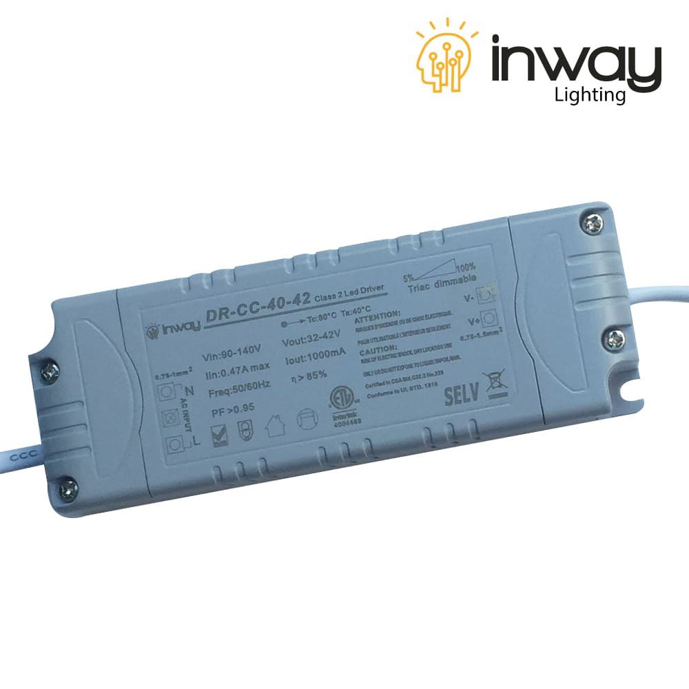 Driver p/Lámpara LED Triac Dimmable, IP20, 40W, 90-140Vac, Output: 32-42Vdc, 1000mA, PF: 0.95
