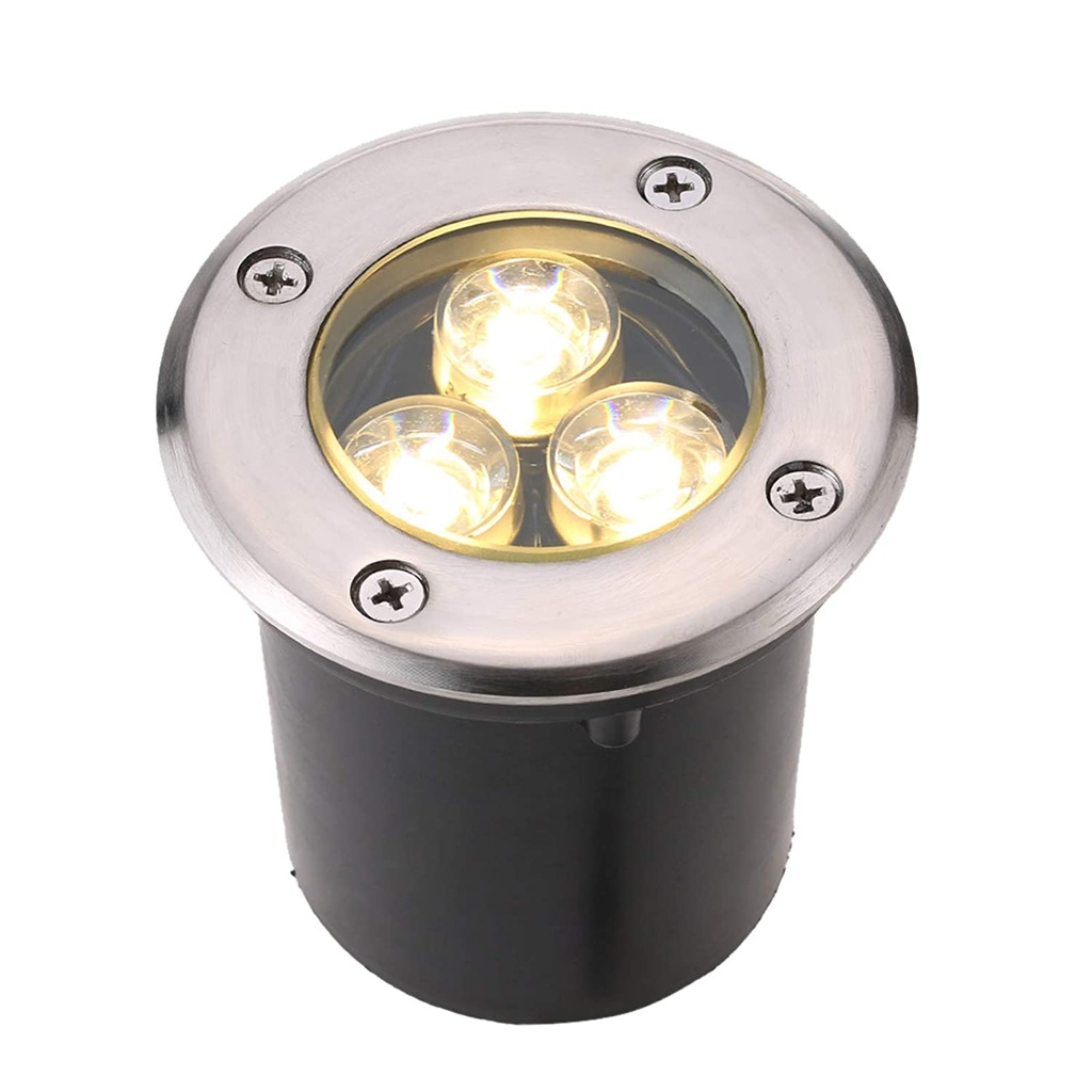 Lámpara p/Piso Empotrable, 3x1W, 3000K Blanco Cálido, 85-260Vac, IP66, 38 Grados, Dimensiones: Φ102x83mm