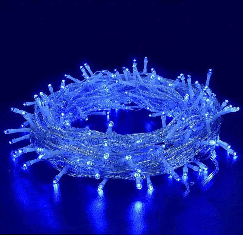 Extensión Navideña LED p/Exterior, 4W, Azul, 200LED/10Metros, 110Vac, Con cable clear de 3xφ0.15mm2, IP20, No incluye power