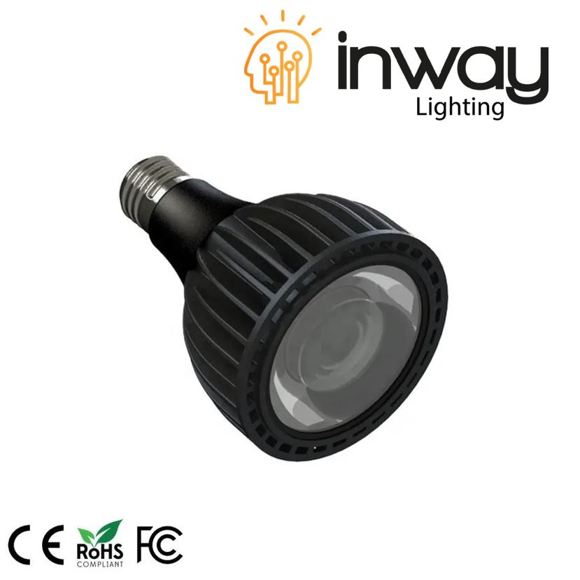 Bombilla LED, PAR30 COB, 18W, 3000K Blanco Cálido, 100-260Vac, E27, IP20, 24 Grados, Negro, Dimensiones: Ф95x120mm