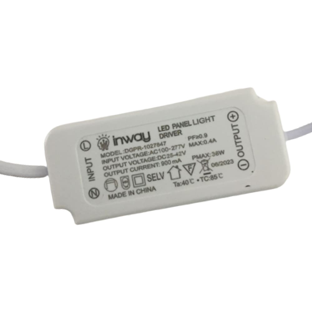 Driver p/Lámpara LED, IP20, 36W, 100-277Vac, Output: 25-42Vdc, 900mA, PF>0.90