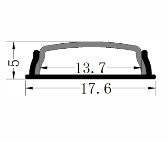 Perfil Flexible de Aluminio p/Cinta LED para PCB de 8-12mm, DG-S1705, Medidas: 17.6x05x2500mm, p/Superficie, incluye: difusor opal con nivel de transparencia de un 65%, 2 tapas terminales y 4 clips, Plateado