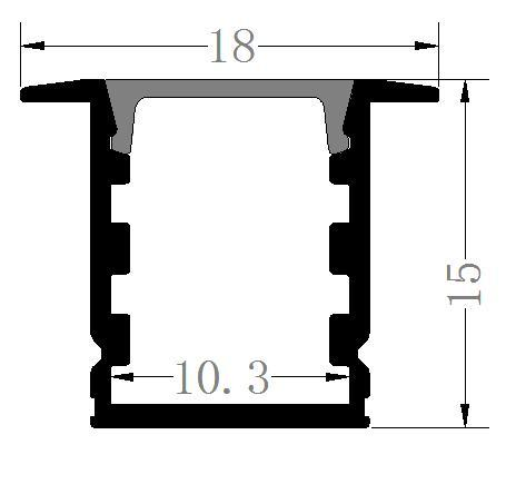 Perfil de Aluminio p/Cinta LED con PCB de 5-10mm, DG-E1215, Medidas: 12x15x2500mm, p/Empotrar, incluye: difusor opal con nivel de transparencia de un 65%, 2 tapas terminales y 4 clips, Plateado