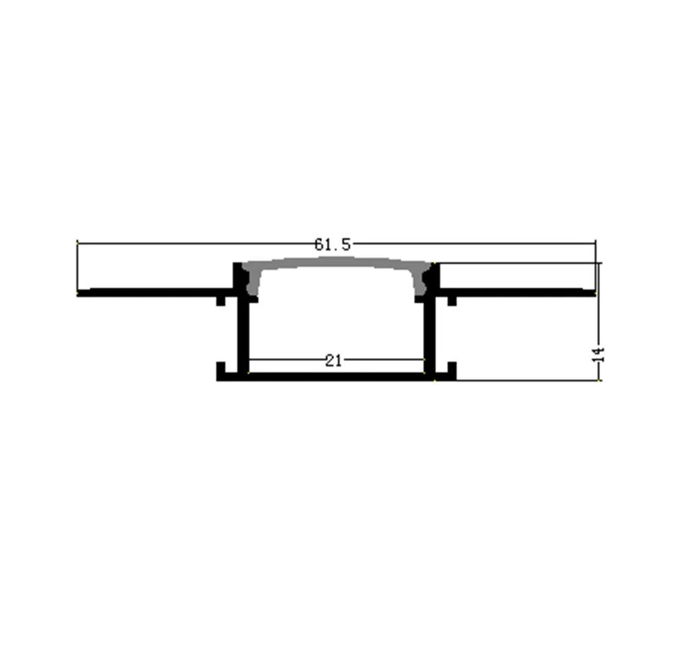 Perfil de Aluminio p/Cinta LED con PCB de 8-20mm, DG-E2814A, Medidas: 28.5x14x2500mm, p/Empotrar, Masillable, incluye: difusor opal con nivel de transparencia de un 65%, 2 tapas terminales, 4 clips y 4 tornillos, Plateado