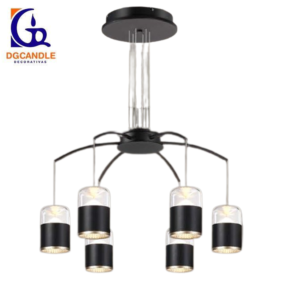 Lámpara LED Decorativa Colgante, DG61029P, 50W, 6x8.33W, 4000K Blanco Natural, 85-265Vac, Dimensiones: 680x680x1500mm, IP20, Negro con dorado