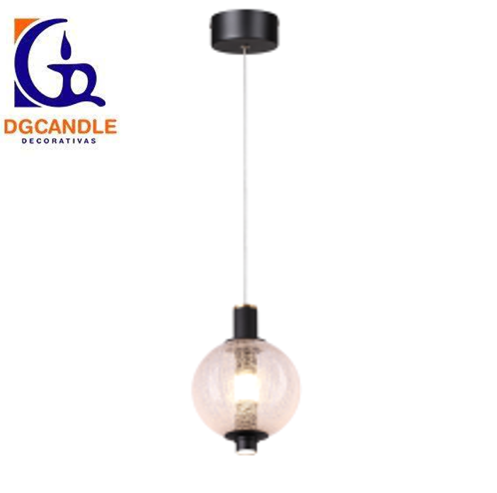 Lámpara LED Decorativa Colgante, DG50000P, 9W, 4000K Blanco Natural, 85-265Vac, Dimensiones: 160x160x1500mm, IP20, Negro con dorado