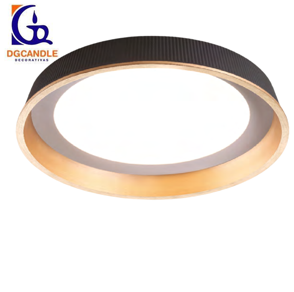 Lámpara LED Decorativa de Superficie, DG50261C, 36W, 4000K Blanco Natural, 85-265Vac, Dimensiones: Φ450x78mm, IP20, Gris Oscuro con Dorado