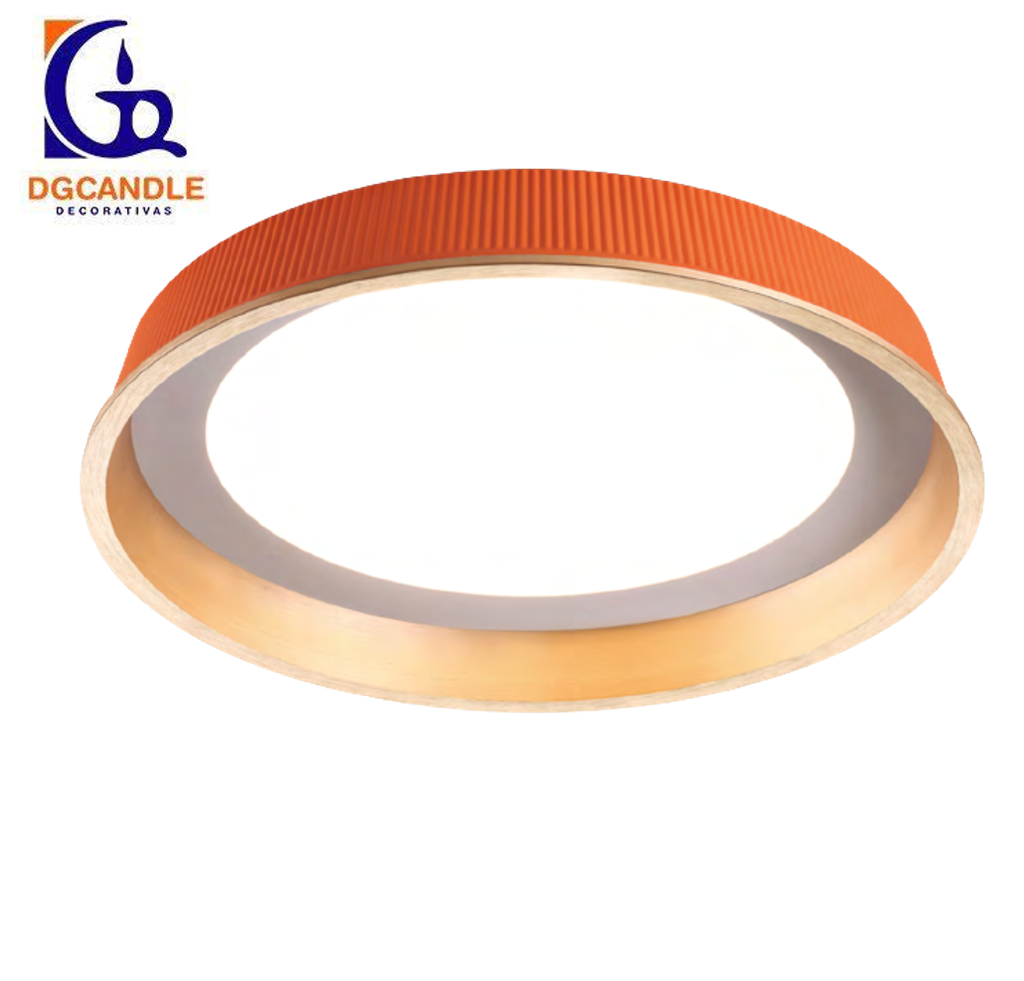 Lámpara LED Decorativa de Superficie, DG50261C, 36W, 4000K Blanco Natural, 85-265Vac, Dimensiones: Φ450x78mm, IP20, Naranja con Dorado