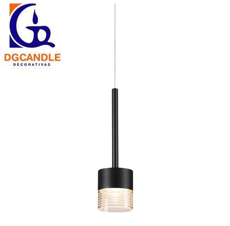 Lámpara LED Decorativa Colgante, DG50107P, 7W, 4000K Blanco Natural, 85-265Vac, Dimensiones: Φ74x1500mm, IP20, Negro