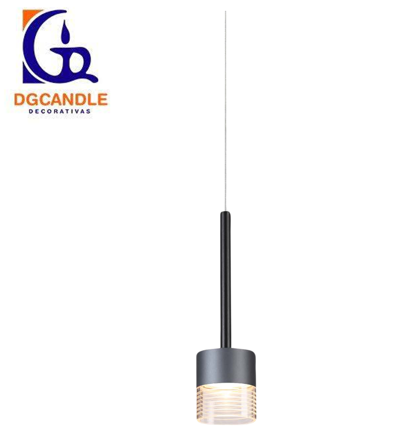 Lámpara LED Decorativa Colgante, DG50107P, 7W, 4000K Blanco Natural, 85-265Vac, Dimensiones: Φ74x1500mm, IP20, Negro con Gris Oscuro